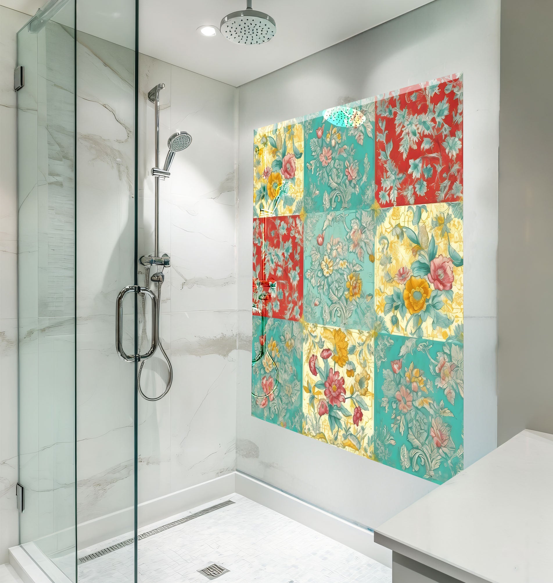 Vintage Floral Patchwork – Glass Kitchen Backsplash – BacksplashArtworks