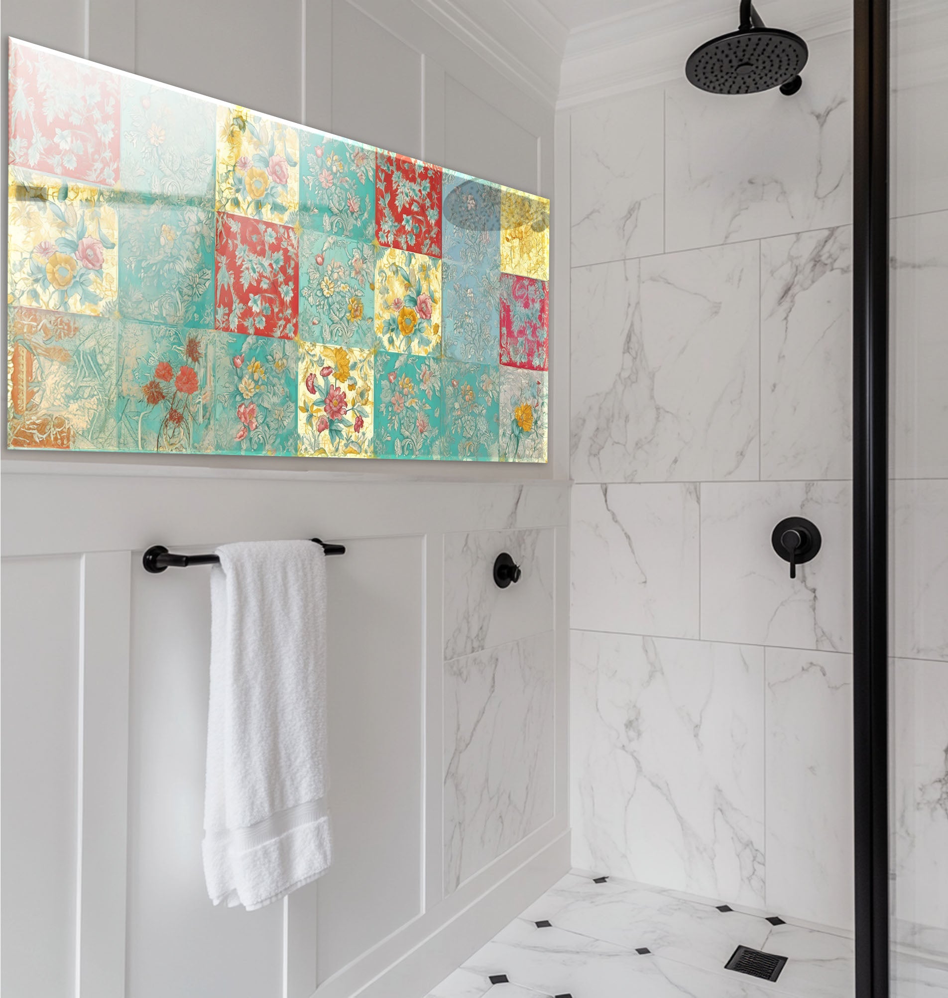 Vintage Floral Patchwork – Glass Kitchen Backsplash – BacksplashArtworks