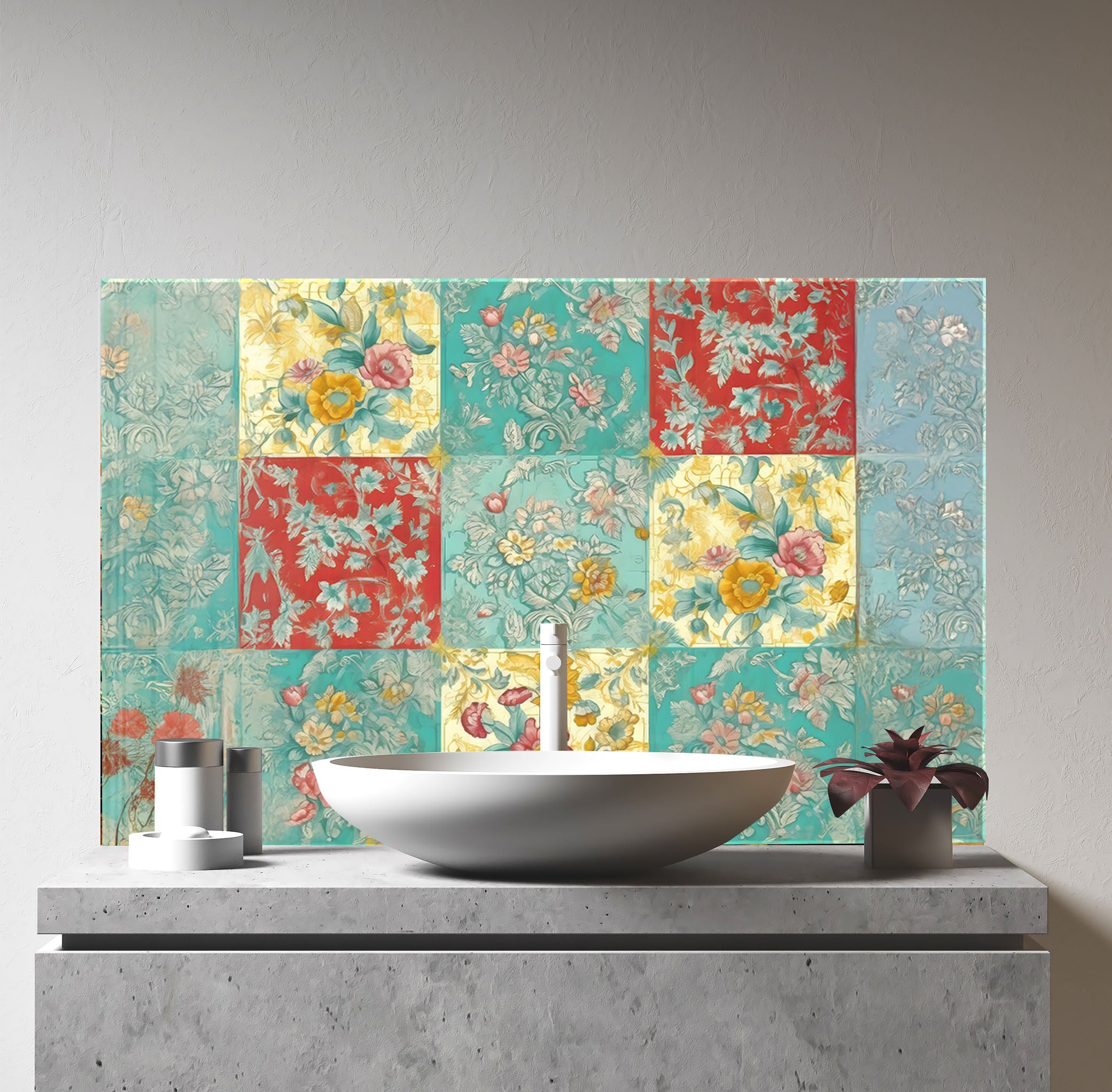 Vintage Floral Patchwork – Glass Kitchen Backsplash – BacksplashArtworks