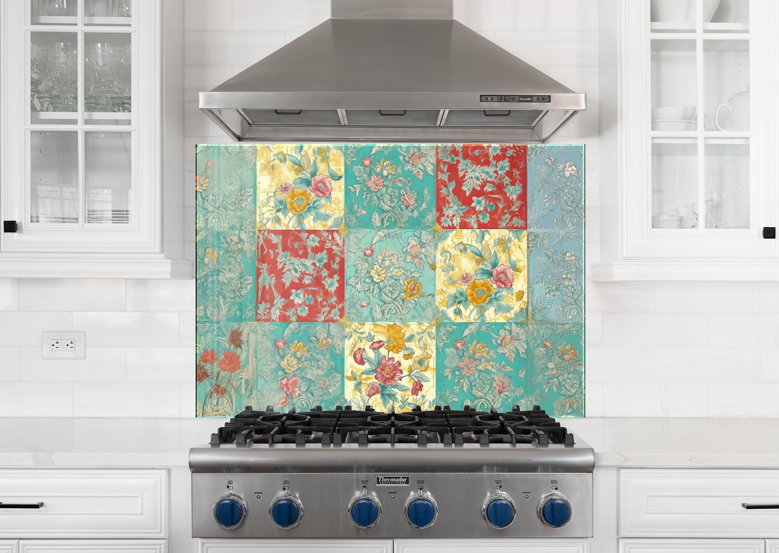 Vintage Floral Patchwork – Glass Kitchen Backsplash – BacksplashArtworks