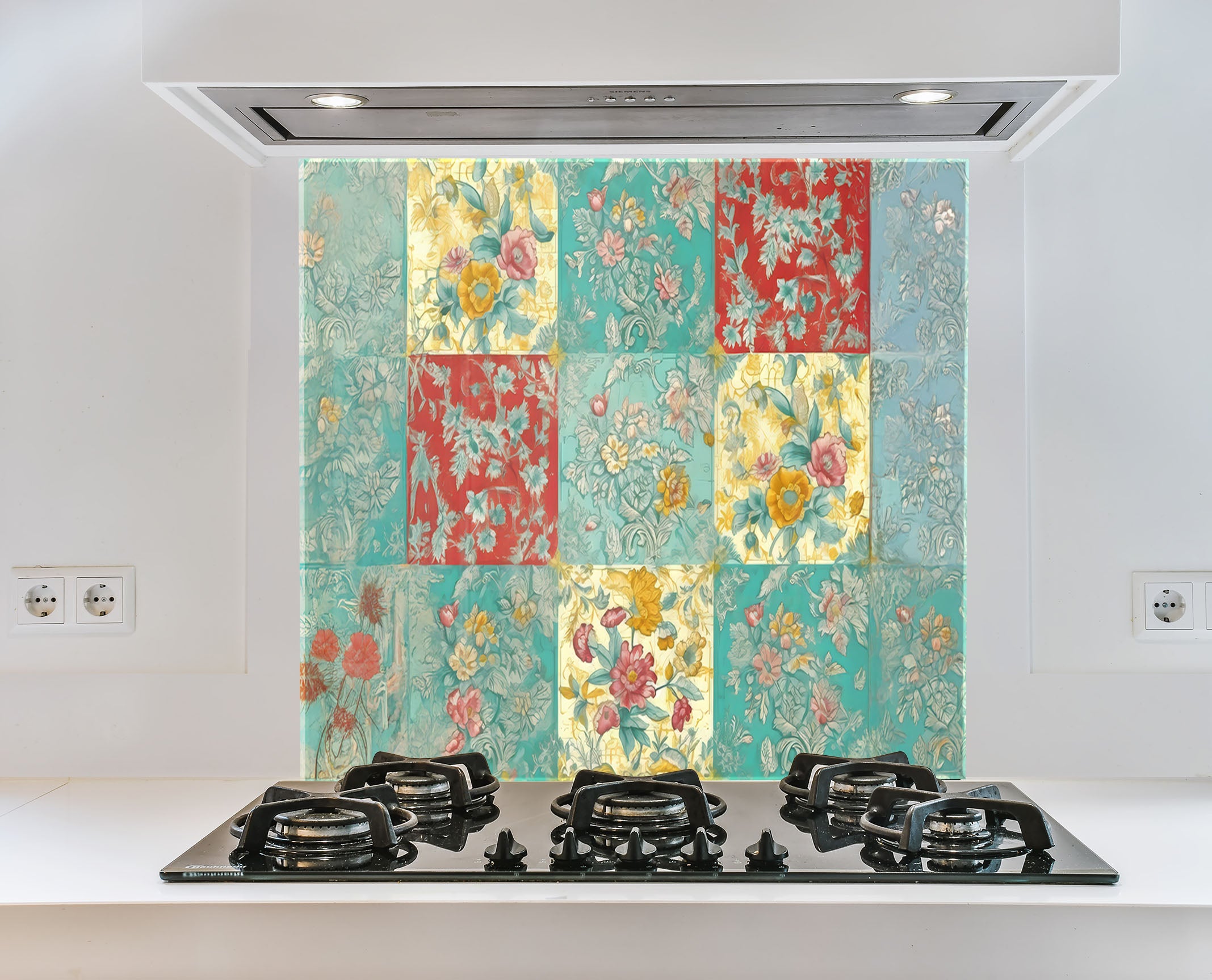 Vintage Floral Patchwork – Glass Kitchen Backsplash – BacksplashArtworks