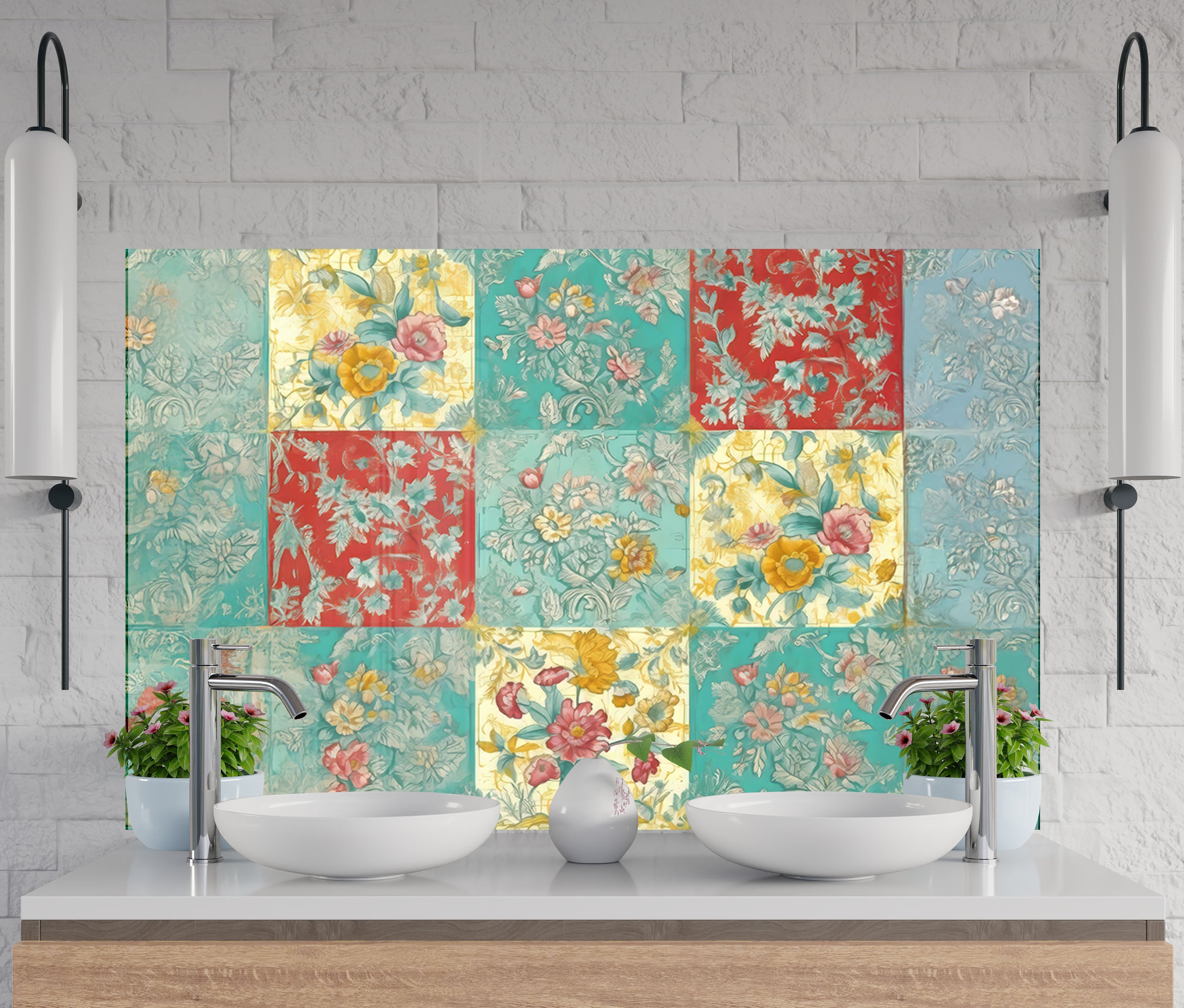 Vintage Floral Patchwork – Glass Kitchen Backsplash – BacksplashArtworks