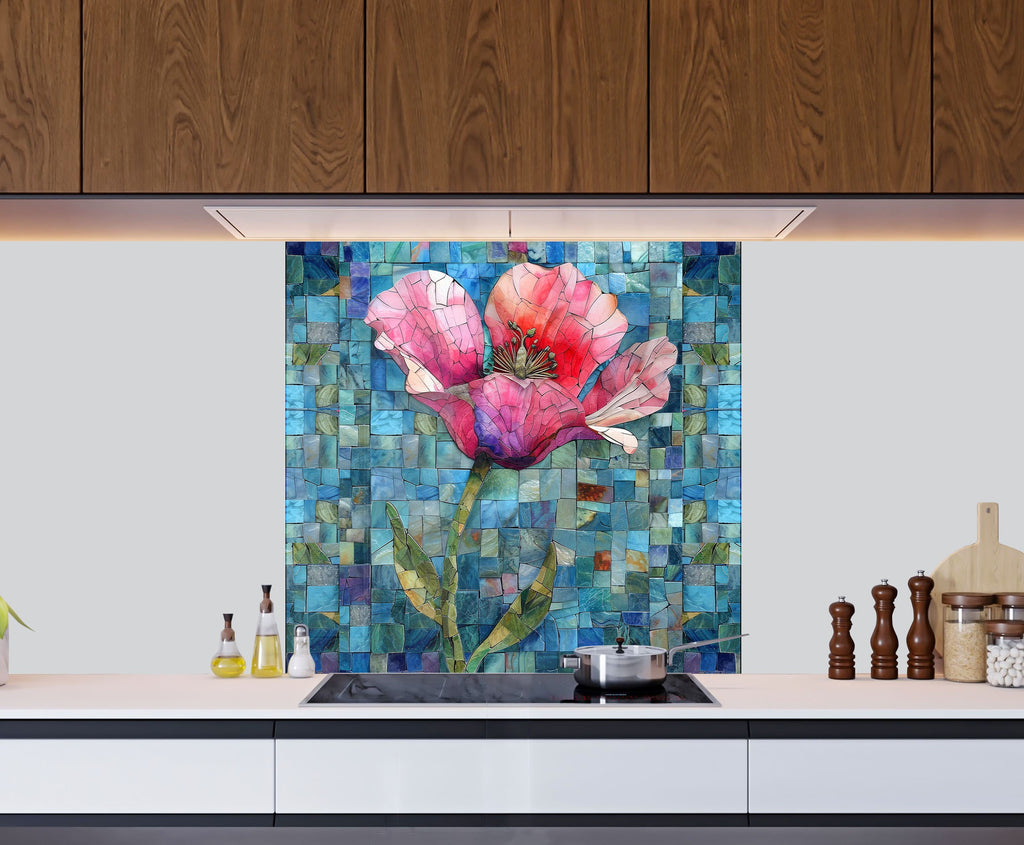 Mosaic Bloom Art - Glass Kitchen Backsplash-BacksplashArtworks