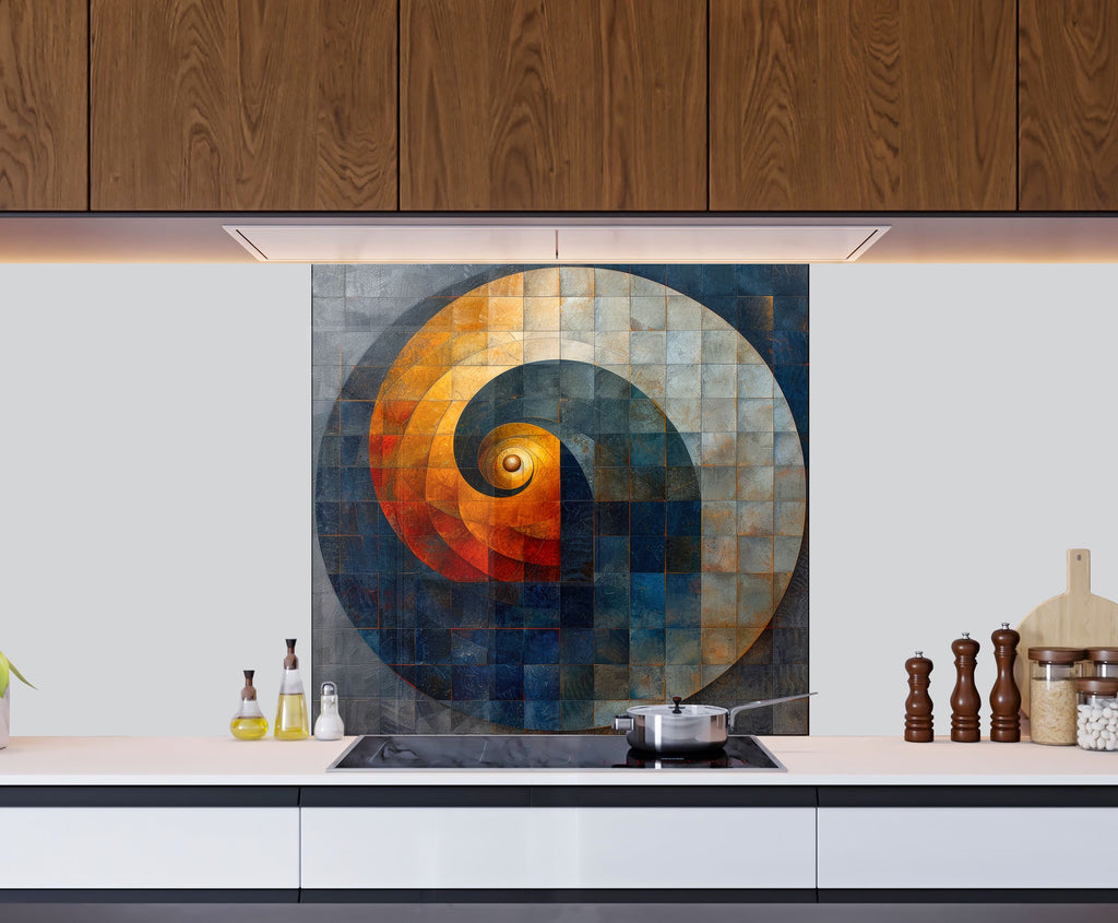 Mosaic Glass Kitchen Backsplash with Spiral Design in Earthy Tones-BacksplashArtworks