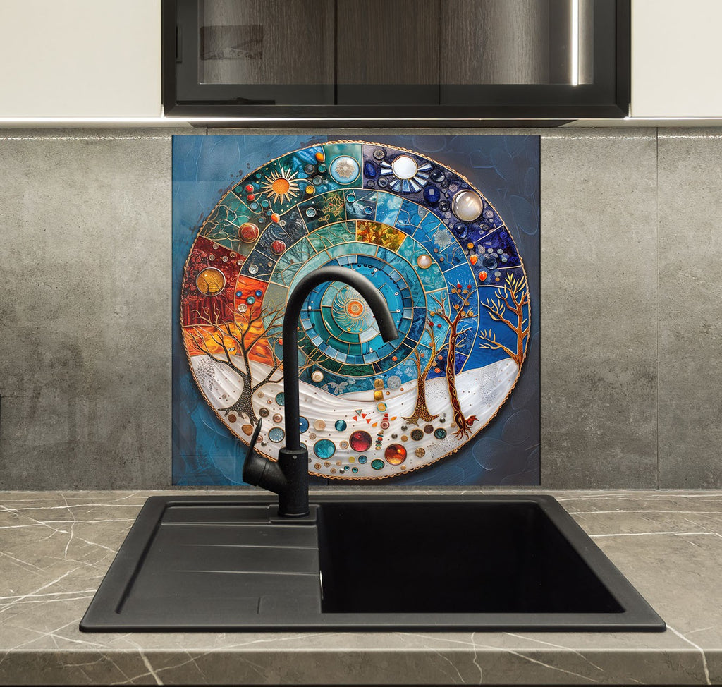 Celestial Seasons - Glass Kitchen Backsplash-BacksplashArtworks
