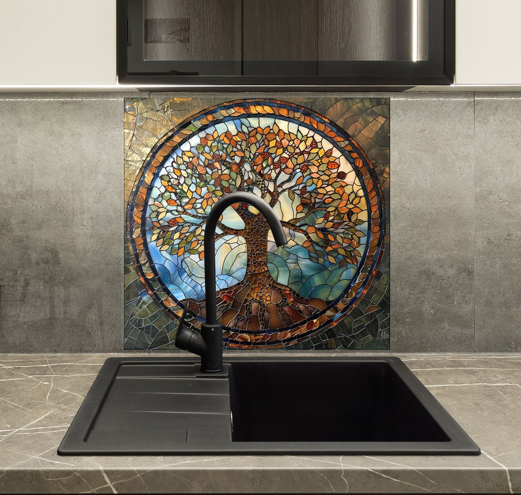 Tree of Life - Tempered Glass Kitchen Backsplash-BacksplashArtworks