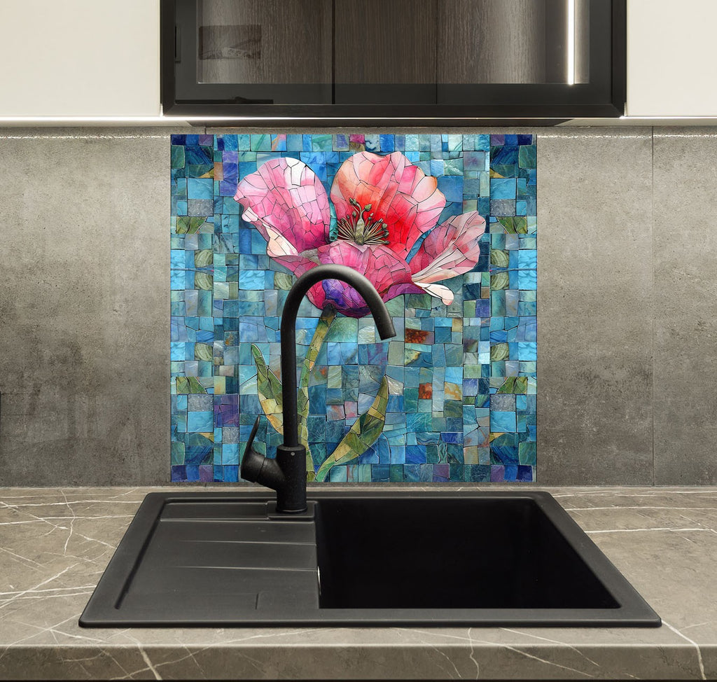 Mosaic Bloom Art - Glass Kitchen Backsplash-BacksplashArtworks