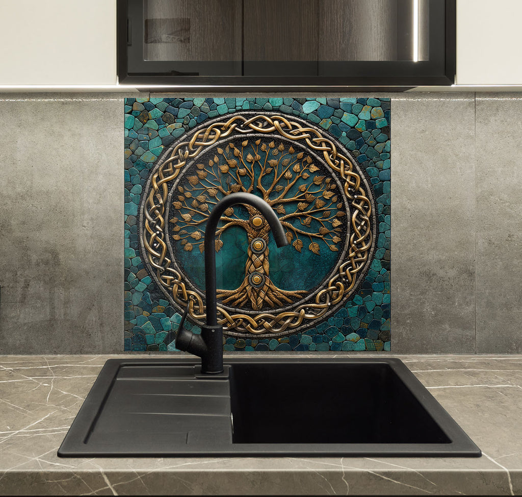 Celtic Tree of Life - Glass Kitchen Backsplash-BacksplashArtworks