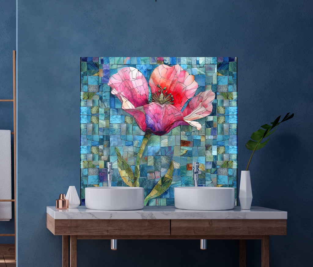 Mosaic Bloom Art - Glass Kitchen Backsplash-BacksplashArtworks
