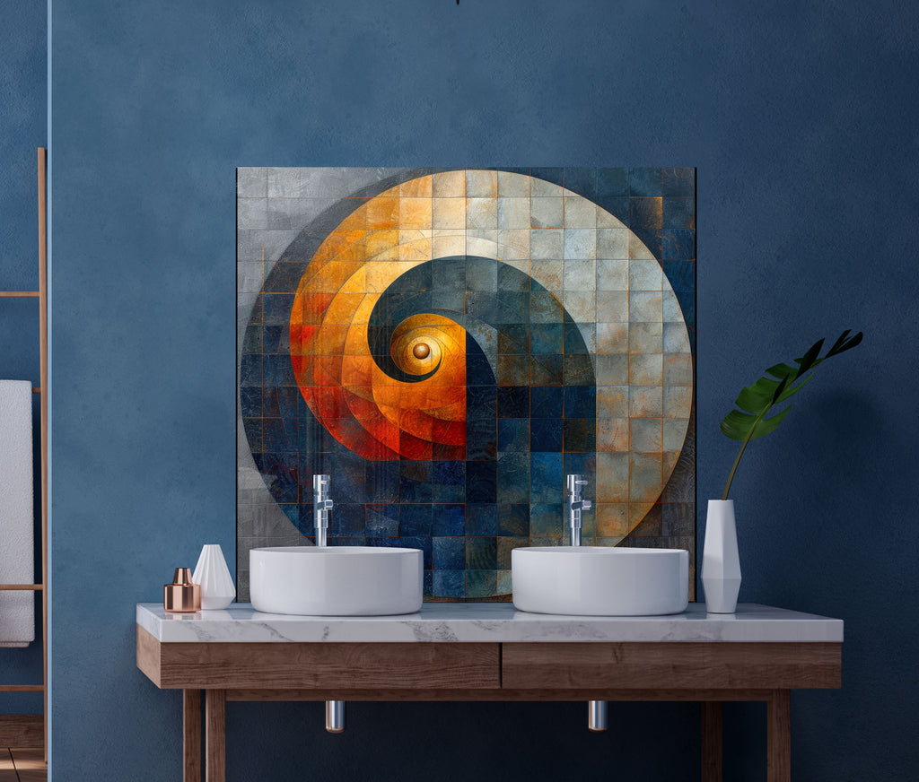 Mosaic Glass Kitchen Backsplash with Spiral Design in Earthy Tones-BacksplashArtworks