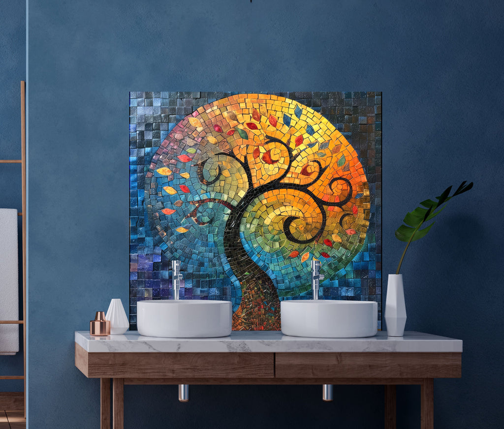 Mosaic Glass Kitchen Backsplash with Colorful Tree of Life Design-BacksplashArtworks
