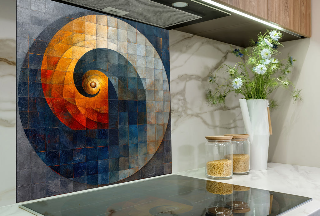 Mosaic Glass Kitchen Backsplash with Spiral Design in Earthy Tones-BacksplashArtworks