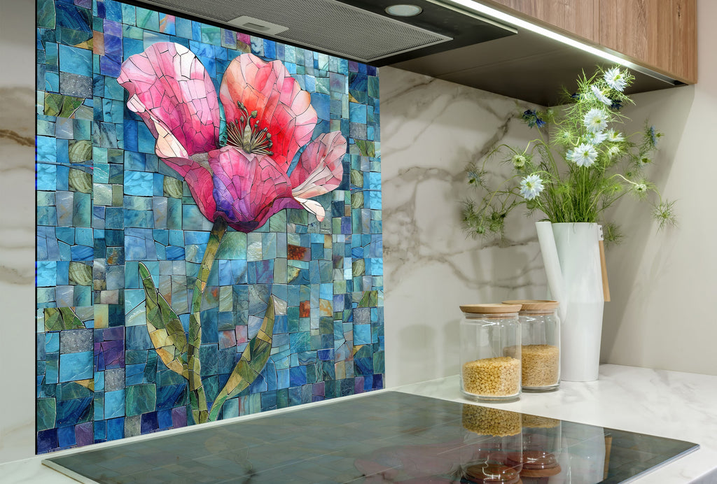 Mosaic Bloom Art - Glass Kitchen Backsplash-BacksplashArtworks