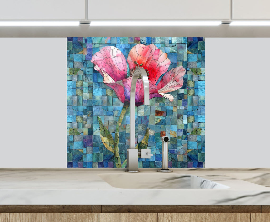 Mosaic Bloom Art - Glass Kitchen Backsplash-BacksplashArtworks