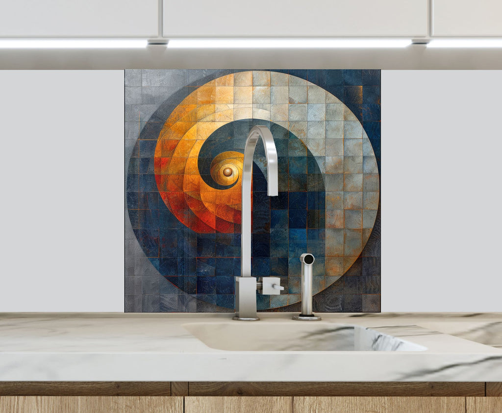 Mosaic Glass Kitchen Backsplash with Spiral Design in Earthy Tones-BacksplashArtworks
