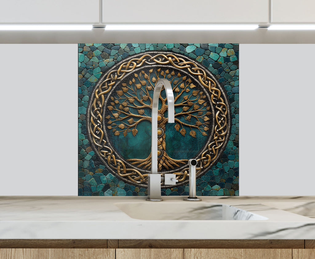 Celtic Tree of Life - Glass Kitchen Backsplash-BacksplashArtworks