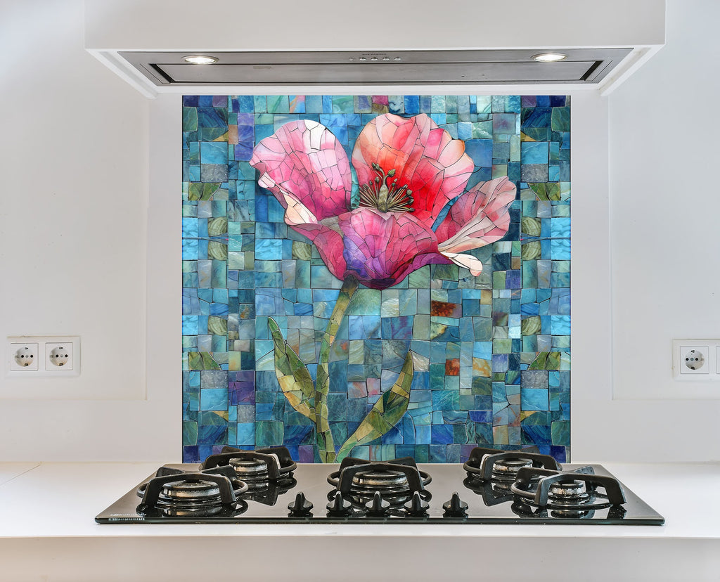 Mosaic Bloom Art - Glass Kitchen Backsplash-BacksplashArtworks