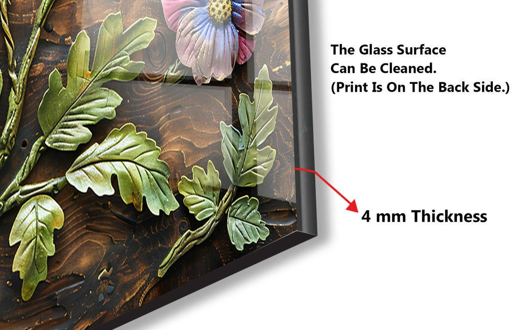 Rustic Botanical Wood Art - Glass Kitchen Backsplash-BacksplashArtworks