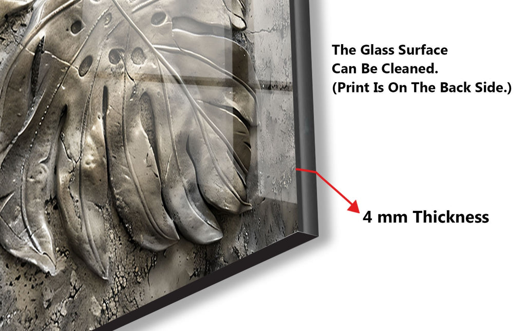 Silver Monstera Leaf - Glass Kitchen Backsplash-BacksplashArtworks