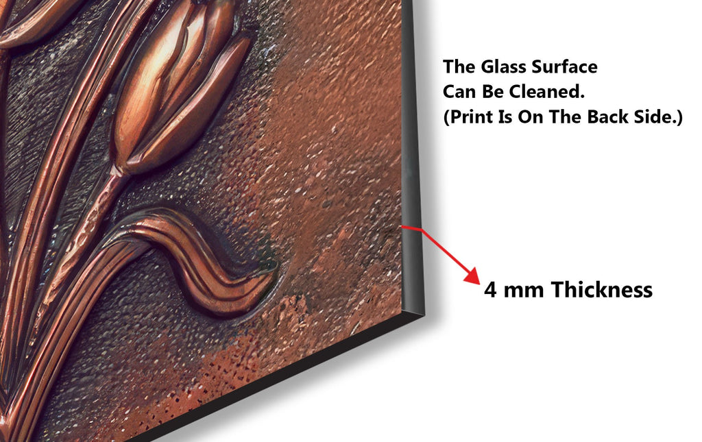 Copper Tulip Symphony - Tempered Glass Kitchen Backsplash-BacksplashArtworks