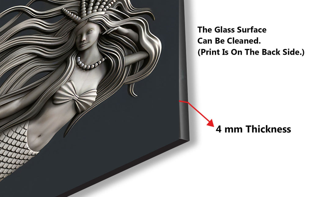 Silver Mermaid - Glass Kitchen Backsplash-BacksplashArtworks