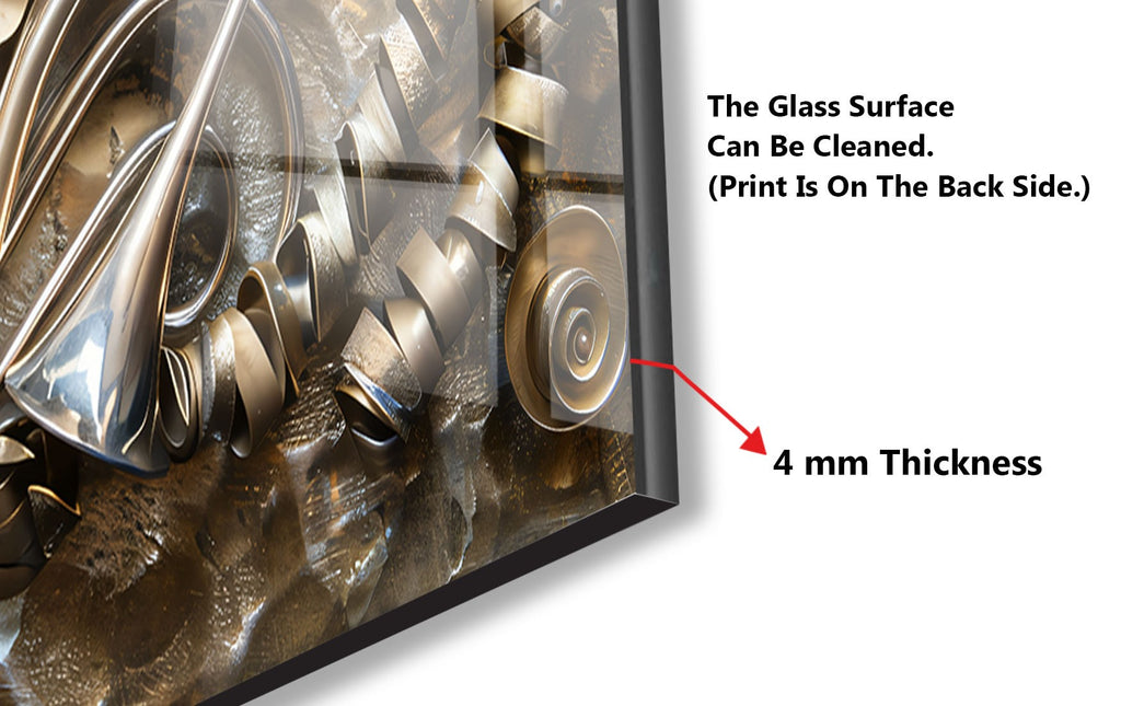 Golden Utensil Symphony - Glass Kitchen Backsplash-BacksplashArtworks