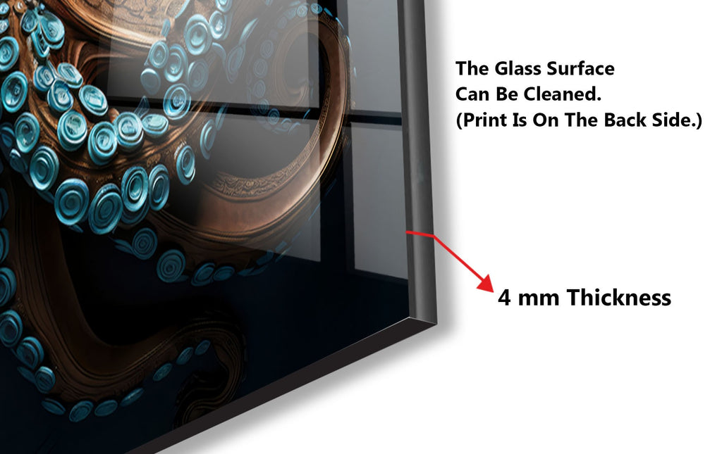 Majestic Octopus - Tempered Glass Kitchen Backsplash-BacksplashArtworks