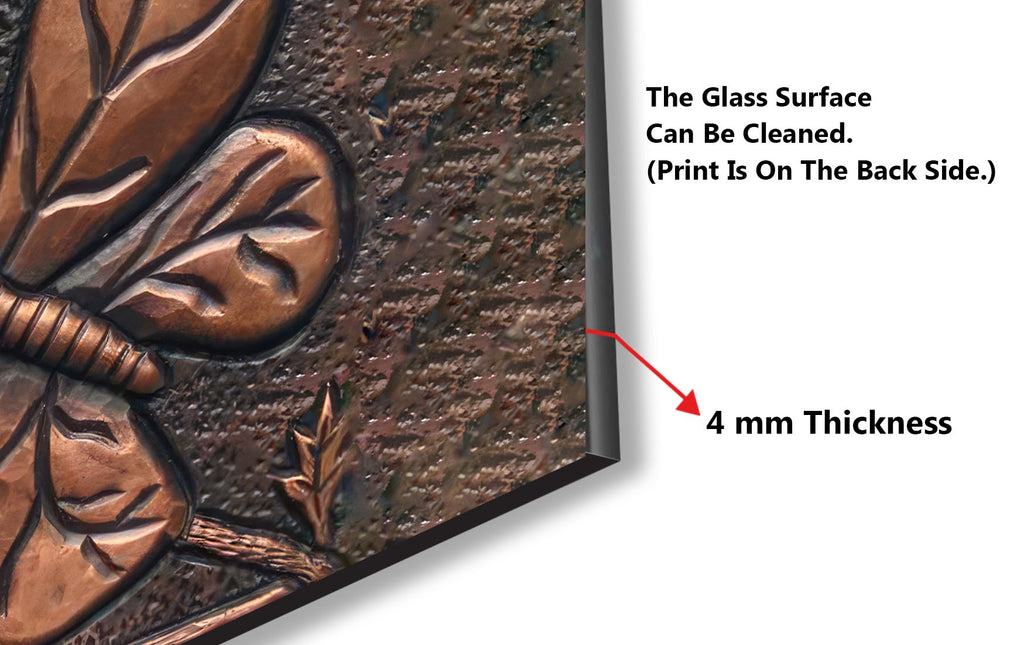 Rustic Copper Butterfly - Glass Kitchen Backsplash-BacksplashArtworks