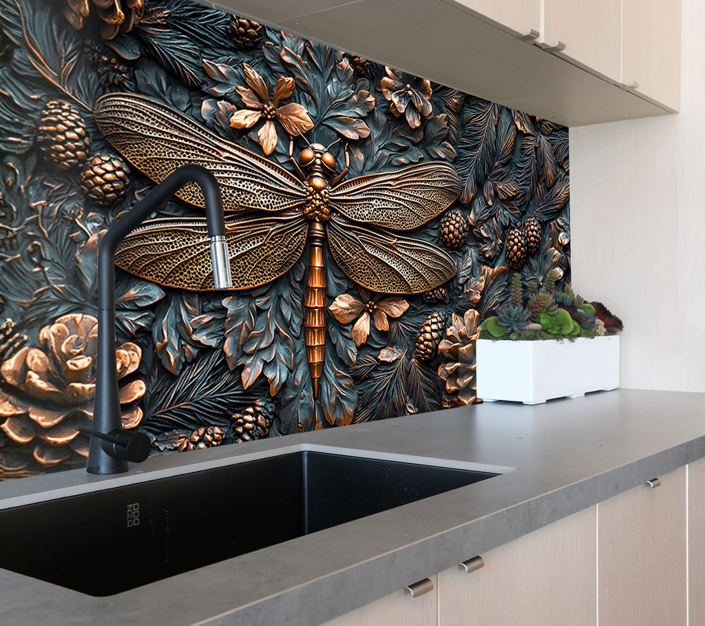 Vivid Dragonfly - Glass Kitchen Backsplash-BacksplashArtworks