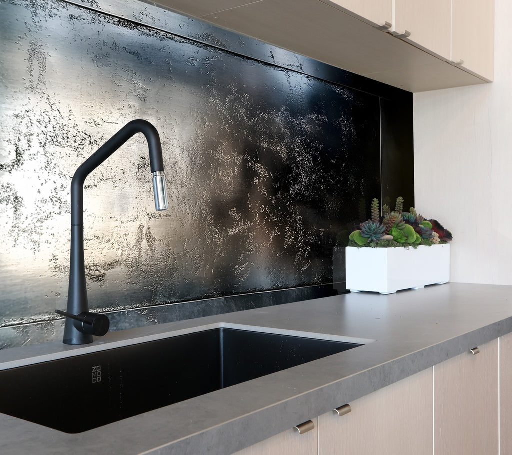 Sleek Dark Metallic - Glass Kitchen Backsplash-BacksplashArtworks