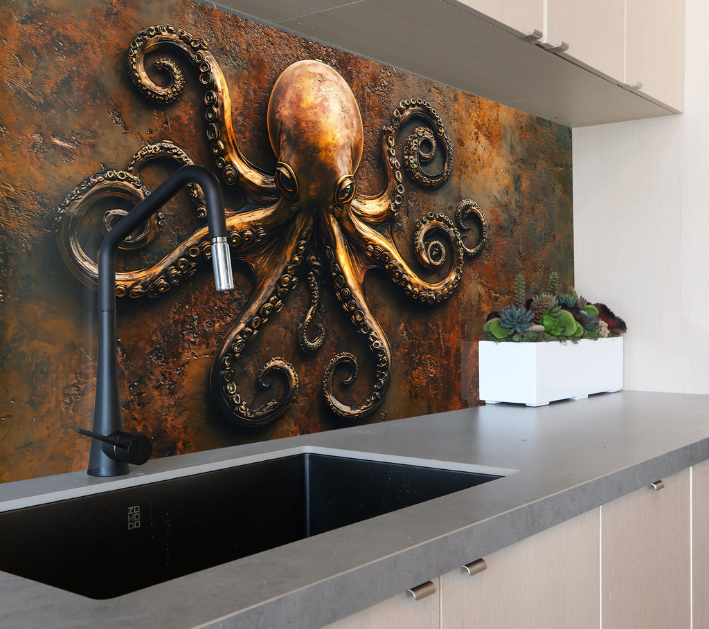 Vintage Octopus - Glass Kitchen Backsplash-BacksplashArtworks