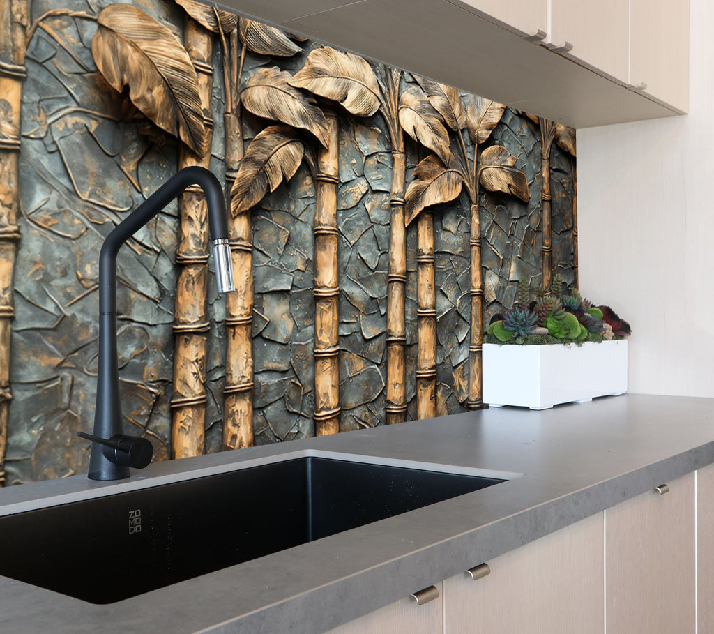 Golden Bamboo - Glass Kitchen Backsplash-BacksplashArtworks