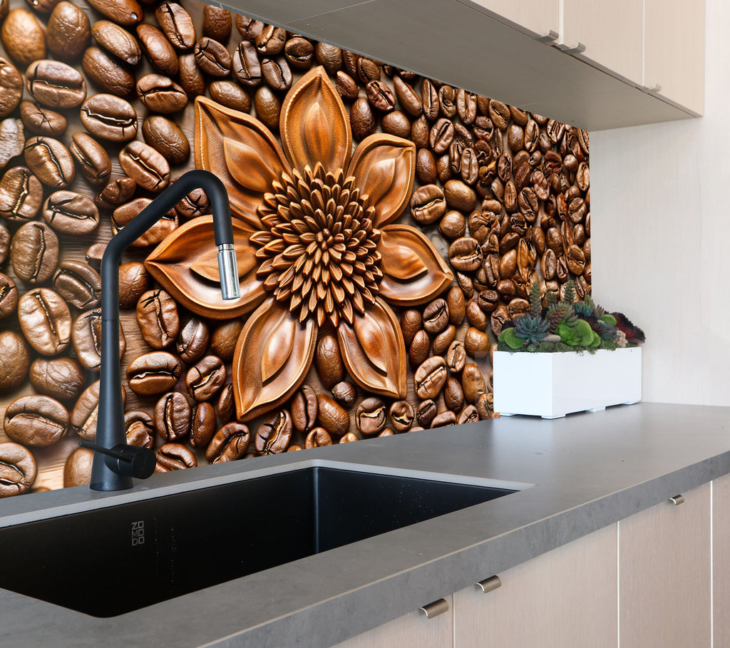 Coffee Blossom Delight - Glass Kitchen Backsplash-BacksplashArtworks