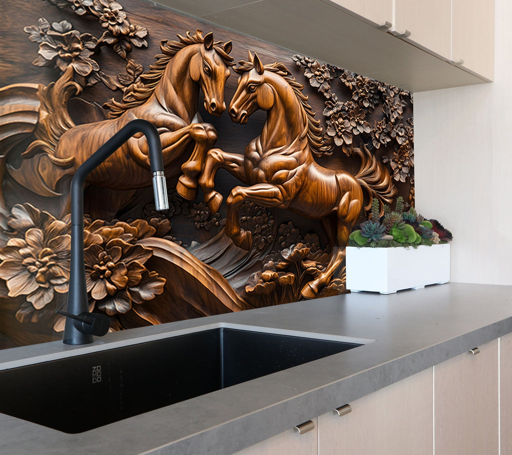 Majestic Stallions - Glass Kitchen Backsplash-BacksplashArtworks