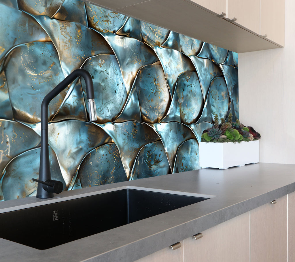 Oceanic Wave - Glass Kitchen Backsplash-BacksplashArtworks