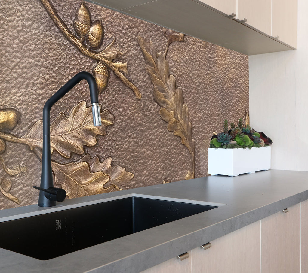 Timeless Oak Elegance Luxurious - Glass Kitchen Backsplash-BacksplashArtworks