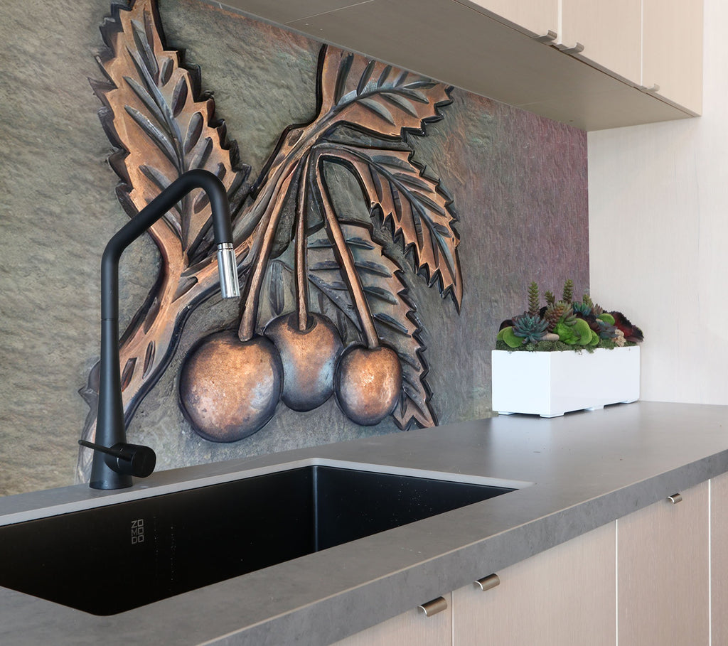 Cherry Charm Luxurious - Glass Kitchen Backsplash-BacksplashArtworks