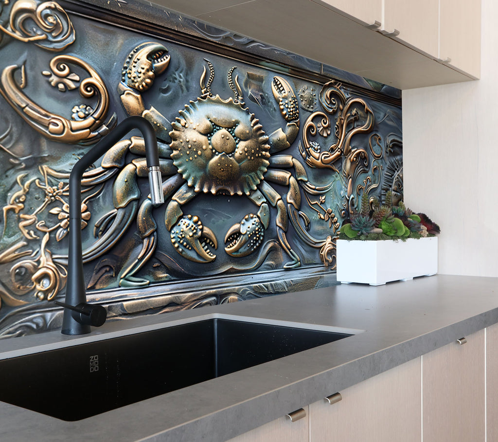 Vintage Crab - Tempered Glass Kitchen Backsplash-BacksplashArtworks