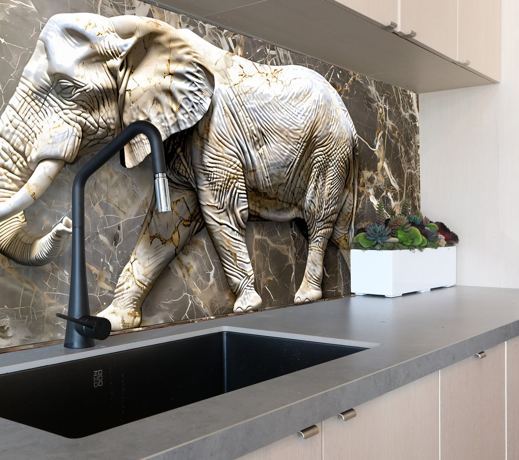 Elegant Elephant Marble - Glass Kitchen Backsplash-BacksplashArtworks