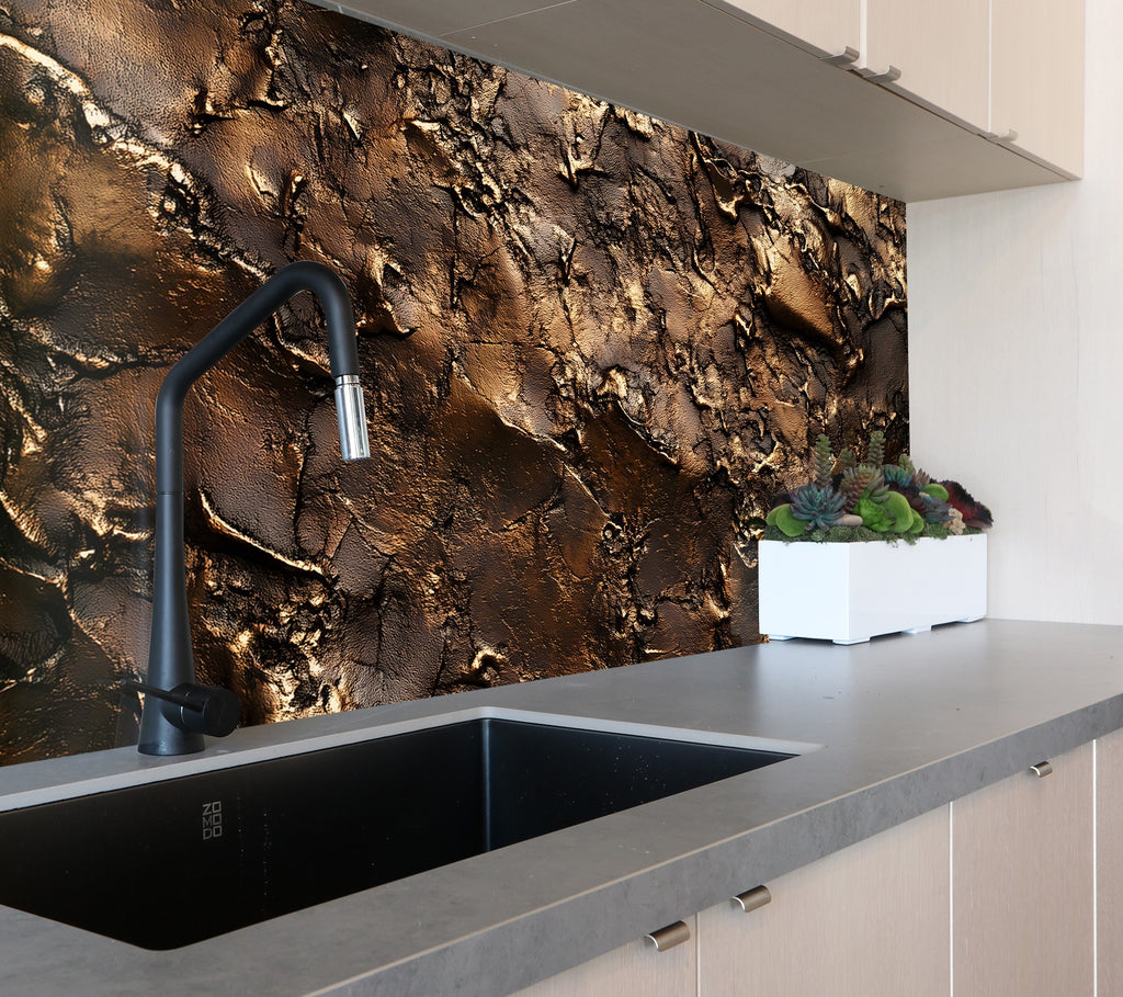 Bronze Lava Effect - Glass Kitchen Backsplash-BacksplashArtworks