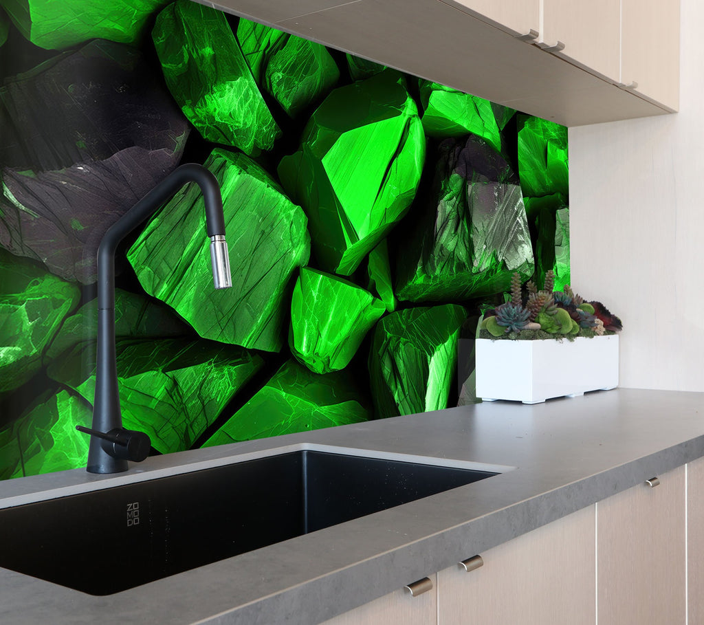 Emerald Stone Elegance - Glass Kitchen Backsplash-BacksplashArtworks