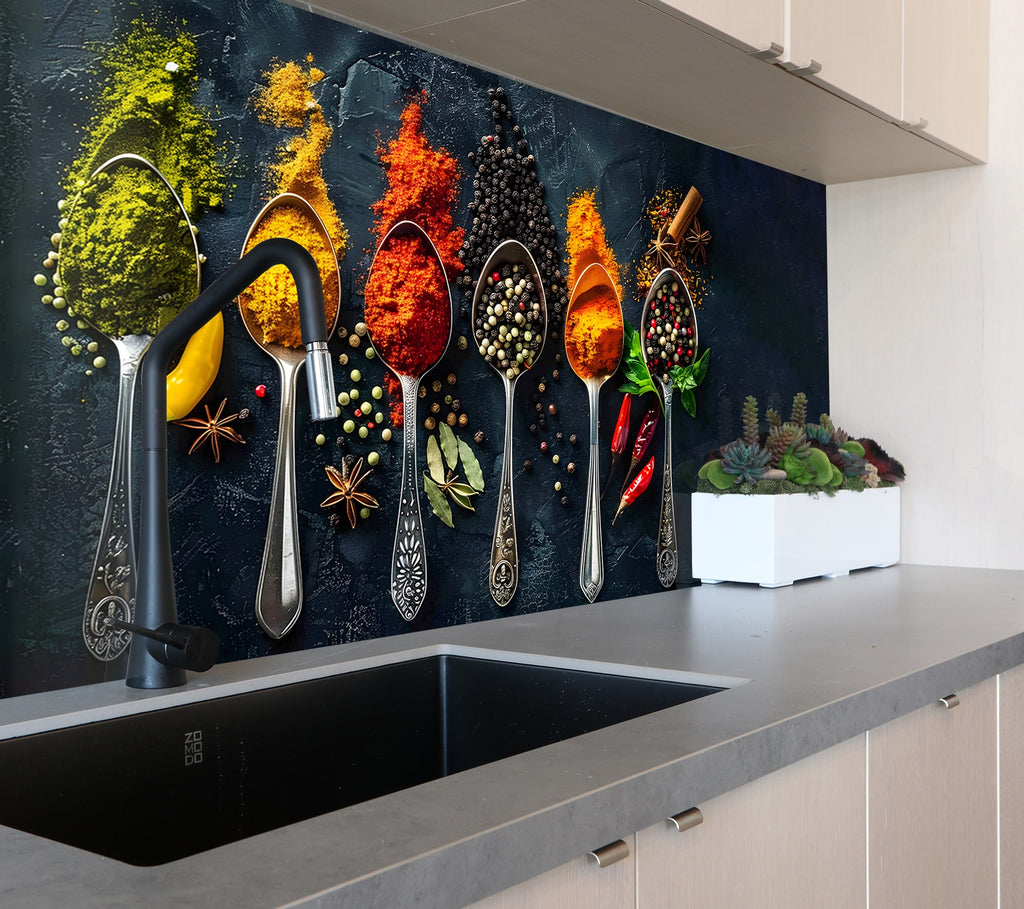 Spice Explosion - Tempered Glass Kitchen Backsplash-BacksplashArtworks
