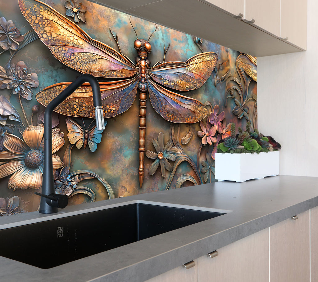 Enchanting Dragonfly - Tempered Glass Kitchen Backsplash-BacksplashArtworks