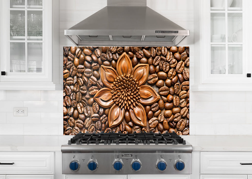 Coffee Blossom Delight - Glass Kitchen Backsplash-BacksplashArtworks