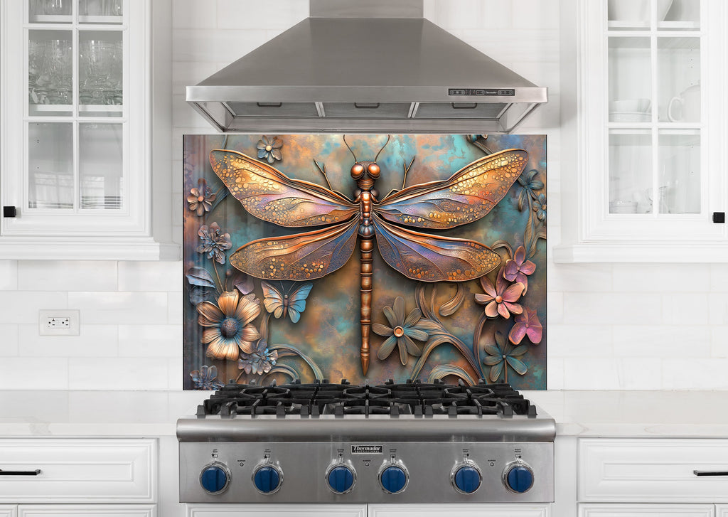 Enchanting Dragonfly - Tempered Glass Kitchen Backsplash-BacksplashArtworks