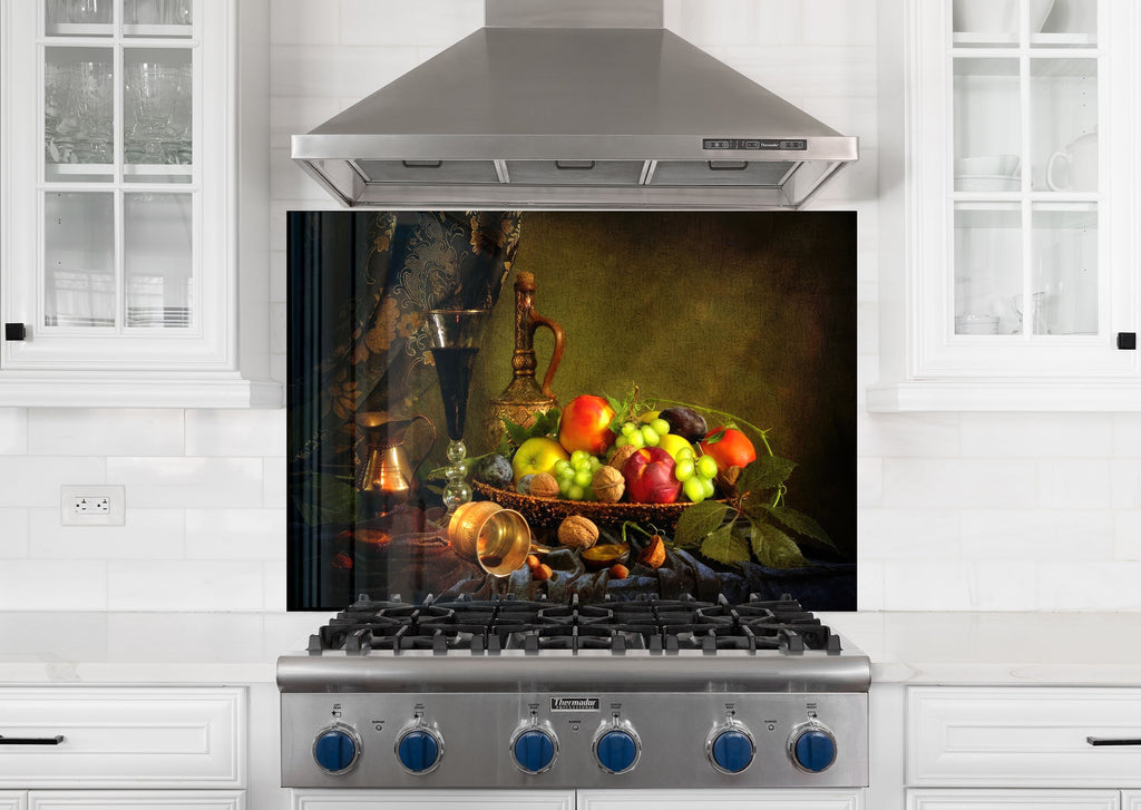Rustic Fruit & Wine Glass Kitchen Backsplash – Vintage Harvest Design-BacksplashArtworks