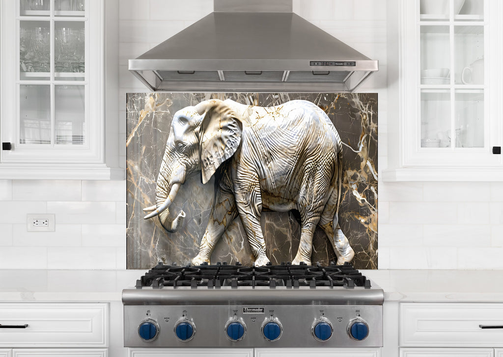 Elegant Elephant Marble - Glass Kitchen Backsplash-BacksplashArtworks