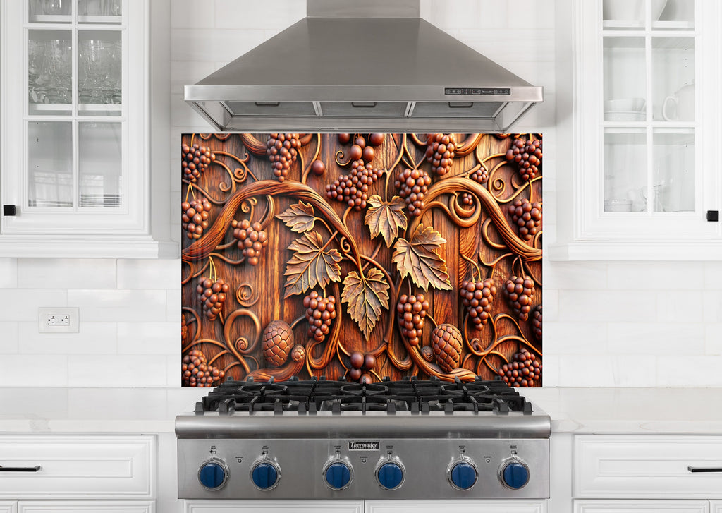 Rustic Grape Vine Glass Kitchen Backsplash – Elegant Vineyard Design-BacksplashArtworks