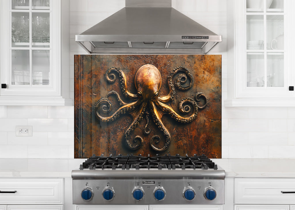 Vintage Octopus - Glass Kitchen Backsplash-BacksplashArtworks