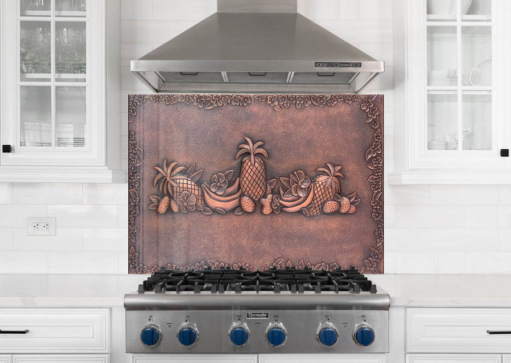 Elegant Metallic Fruit Glass Kitchen Backsplash – Pineapple & Banana Design-BacksplashArtworks